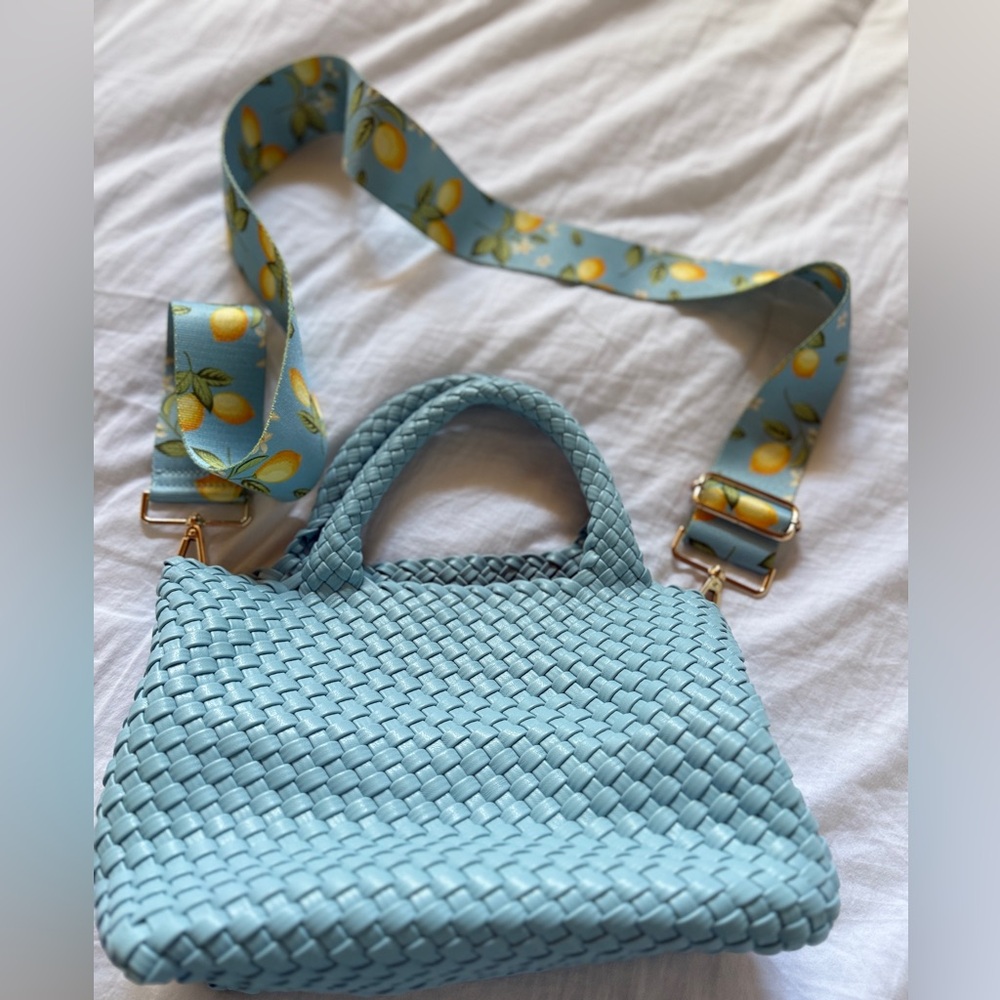 Skyblue Woven Crossbody/Handle Purse with Lemon Strap. Used twice